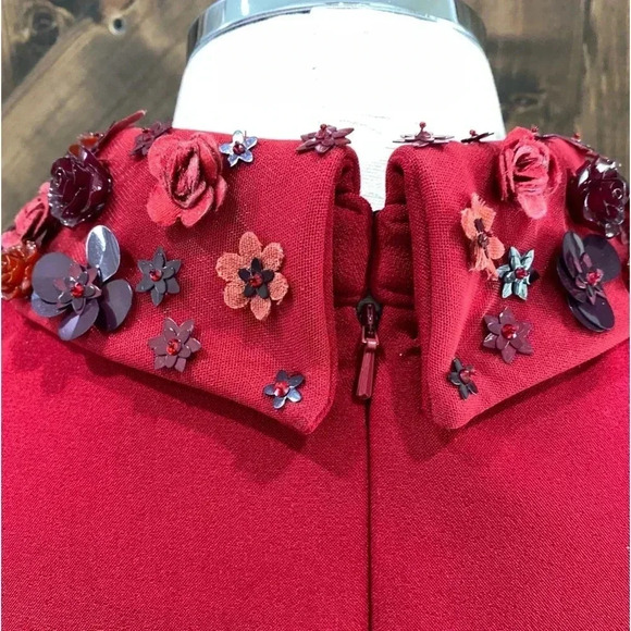 NEW Badgley Mischka Embellished Collar French Cuff Red Cocktail Dress Size 12 - Picture 9 of 9